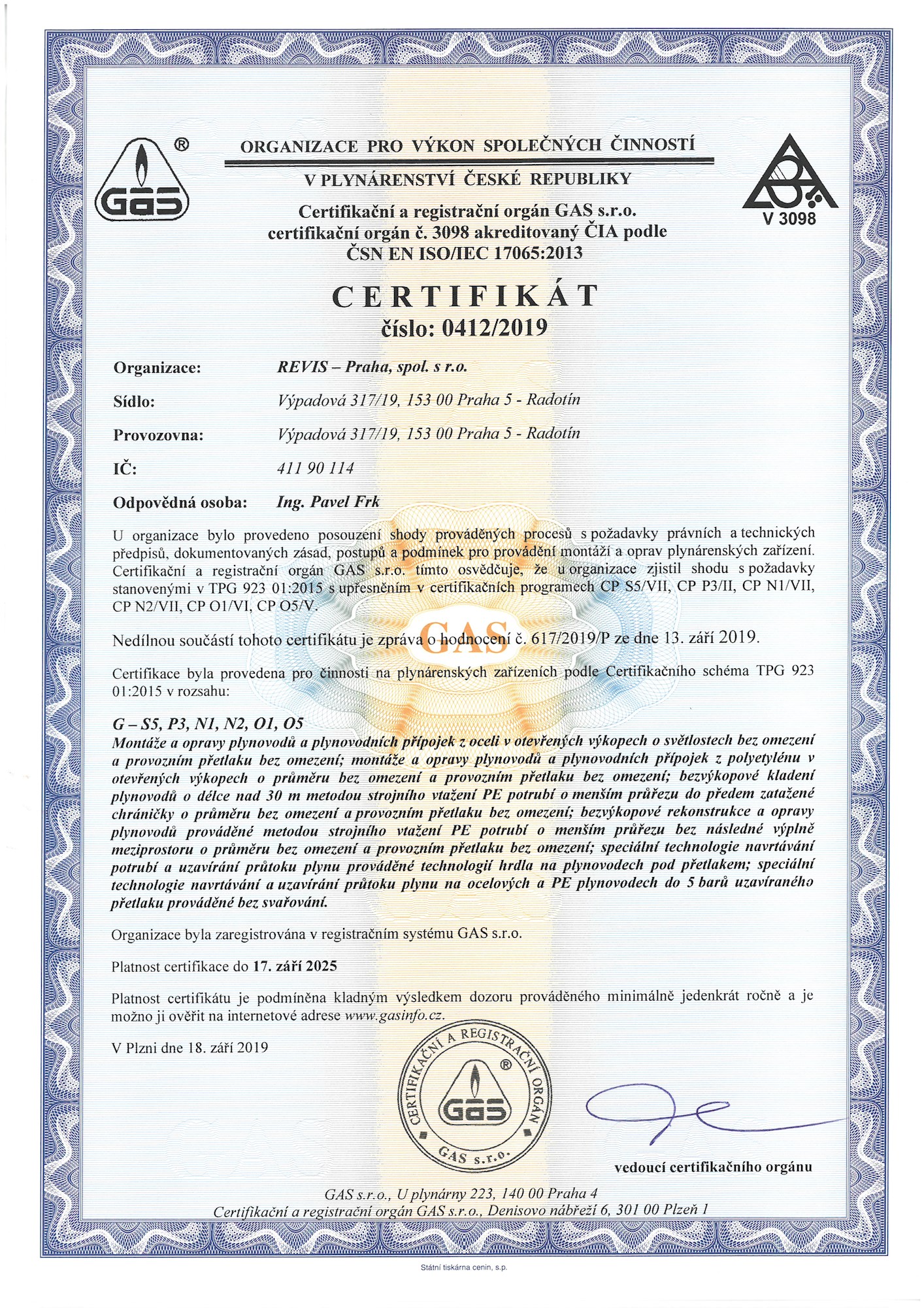 Certifikát GAS